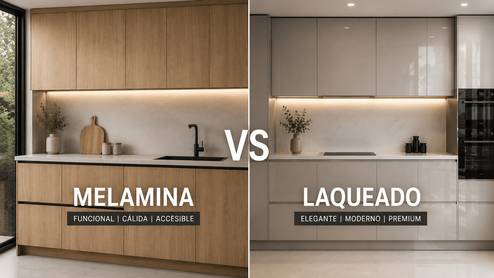 Mueble de cocina melamina vs cocina laqueado